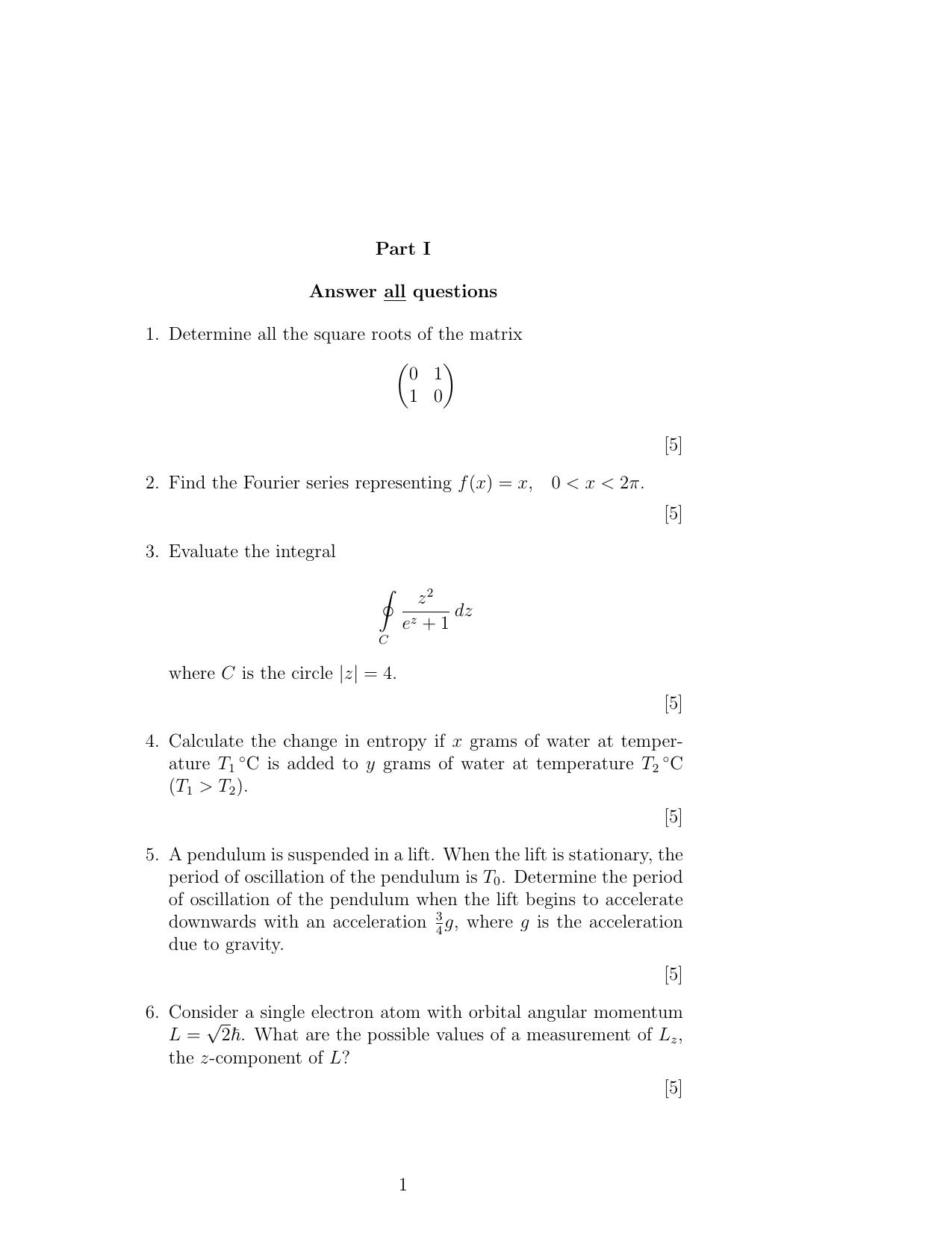 ISI Admission Test JRF in Physics and Applied Mathematics PHB 2018 Sample Paper - Page 1