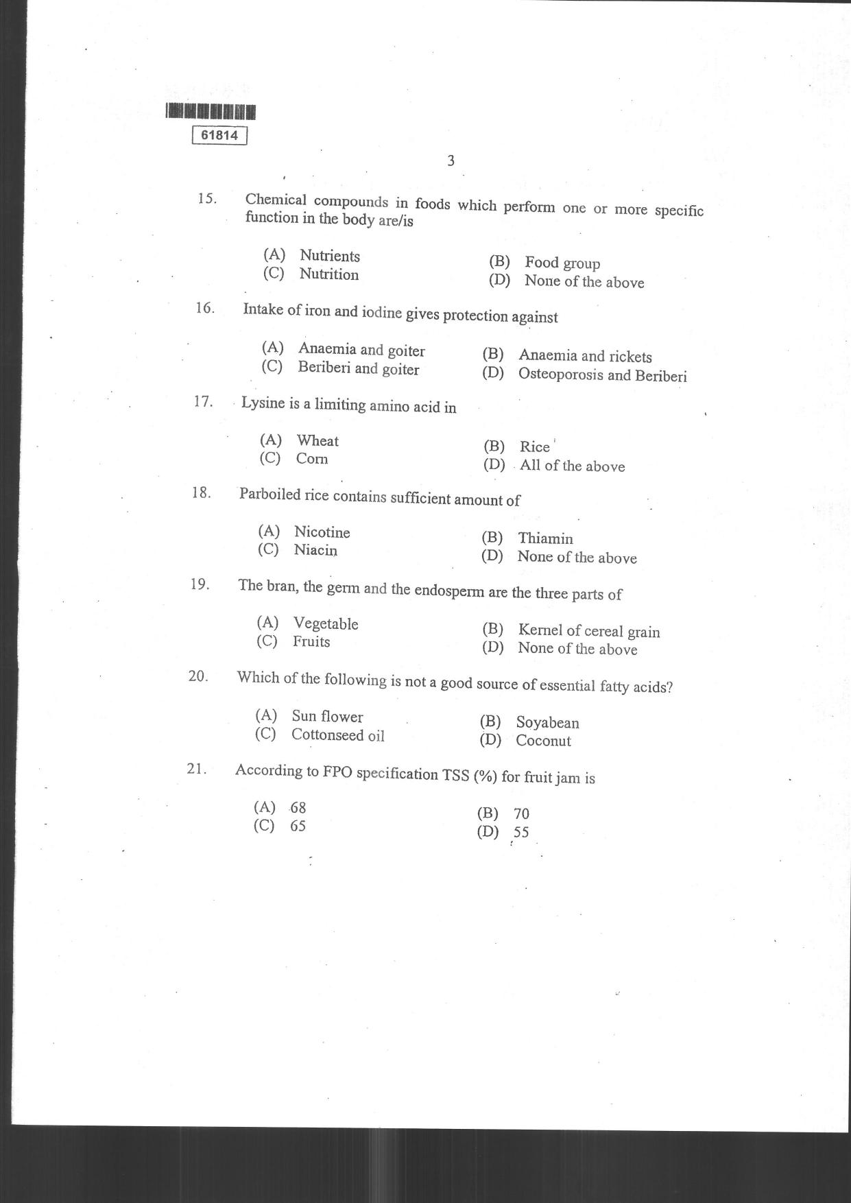CUSAT CAT 2014 Food Science Question Paper - Page 5