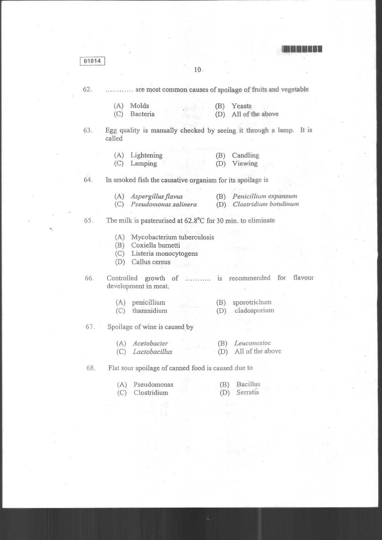 CUSAT CAT 2014 Food Science Question Paper - Page 12