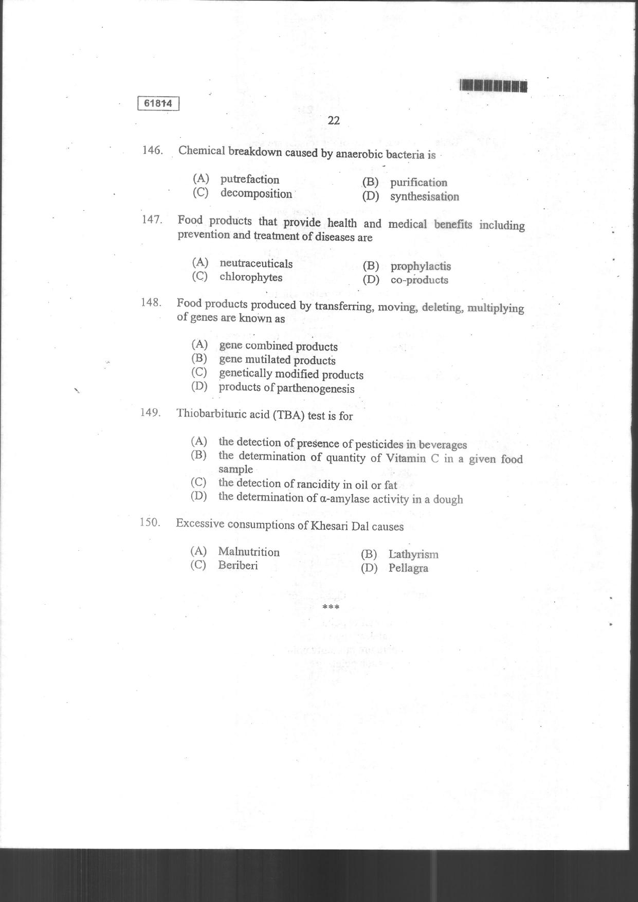 CUSAT CAT 2014 Food Science Question Paper - Page 24