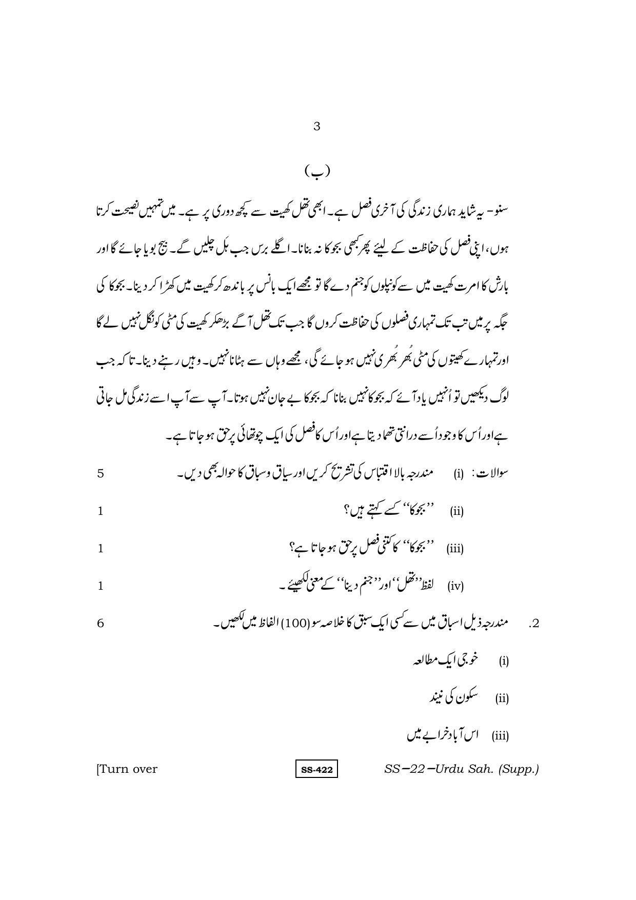 Class 12 2013 Urdu Sahitya Supplementary RBSE Question Paper - Page 3