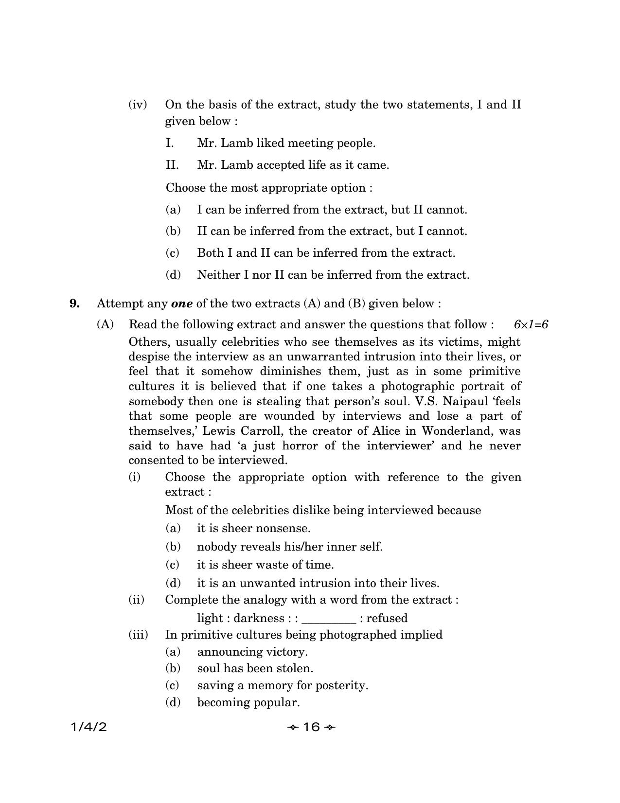 CBSE Class 12 1-4-2 English Core 2023 Question Paper - Page 16