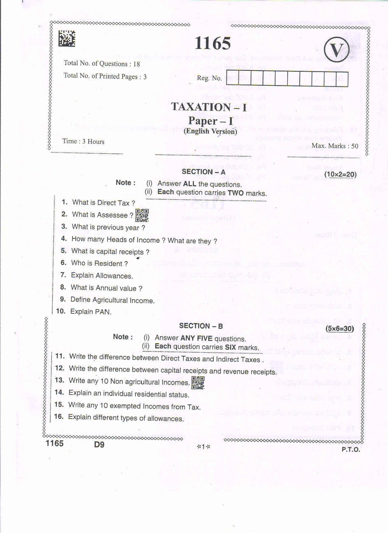 AP Intermediate 2nd Year Vocational Question Paper September-2021 - Taxation-I - Page 1
