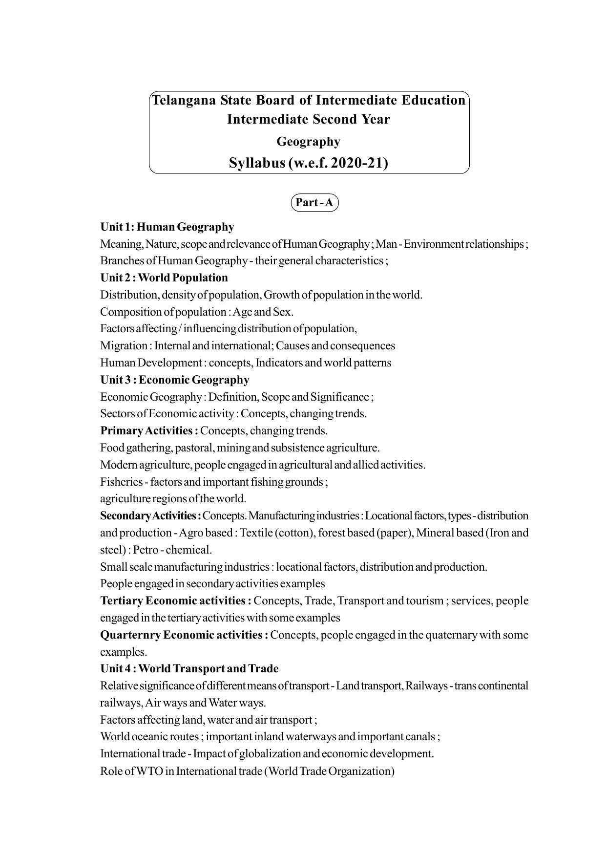 Telangana Board: TS Inter 2nd Year Geography Syllabus - Page 1