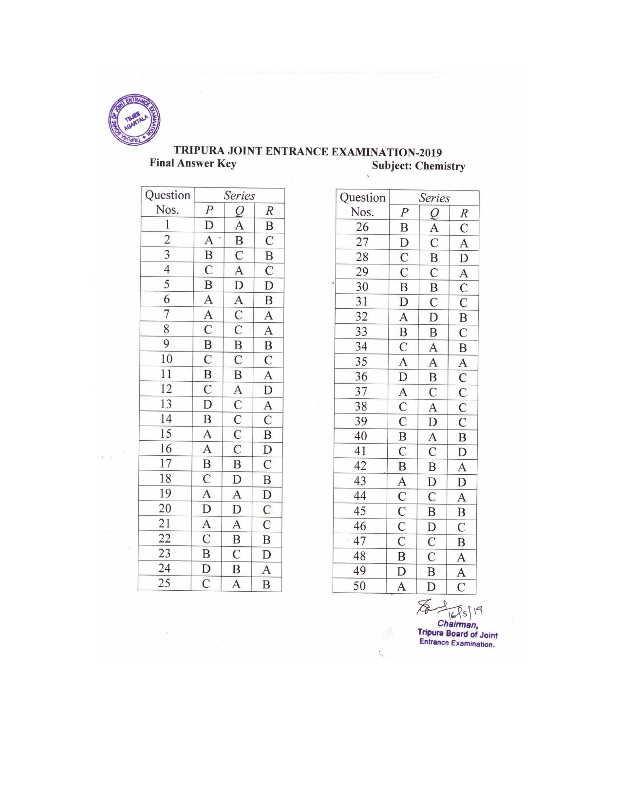 TBJEE 2019 Answer Key - Page 3