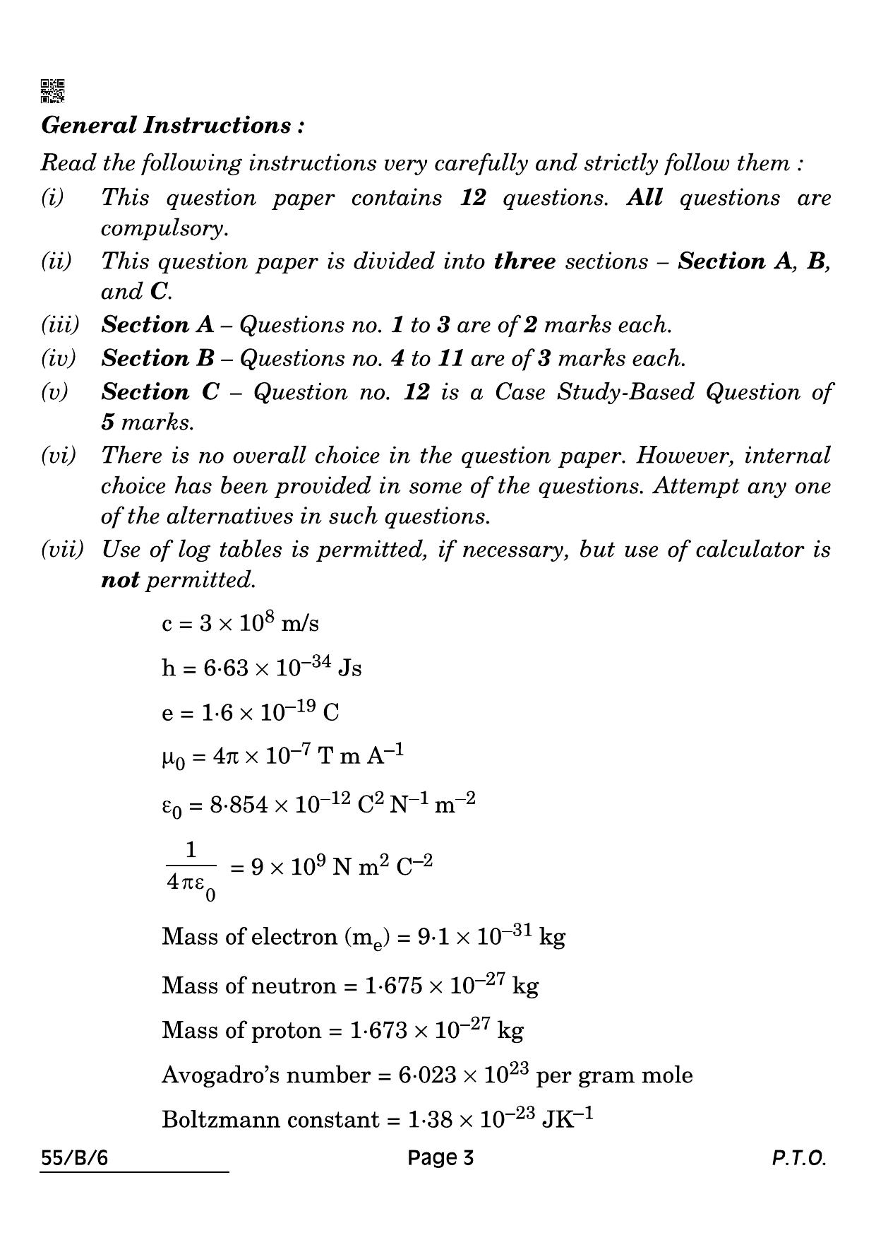 CBSE Class 12 55-B-6 Physics Blind 2022 Compartment Question Paper - Page 3