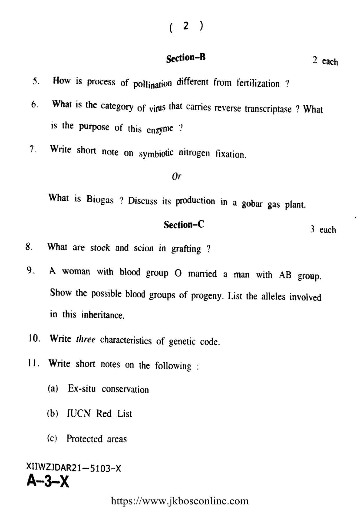 JKBOSE Class 12 Biology-Botany 5103-X Question Papers 2021 - Page 2