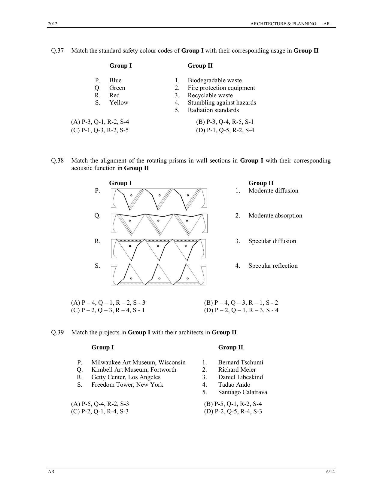 GATE 2012 Architecture and Planning (AR) Question Paper with Answer Key - Page 6