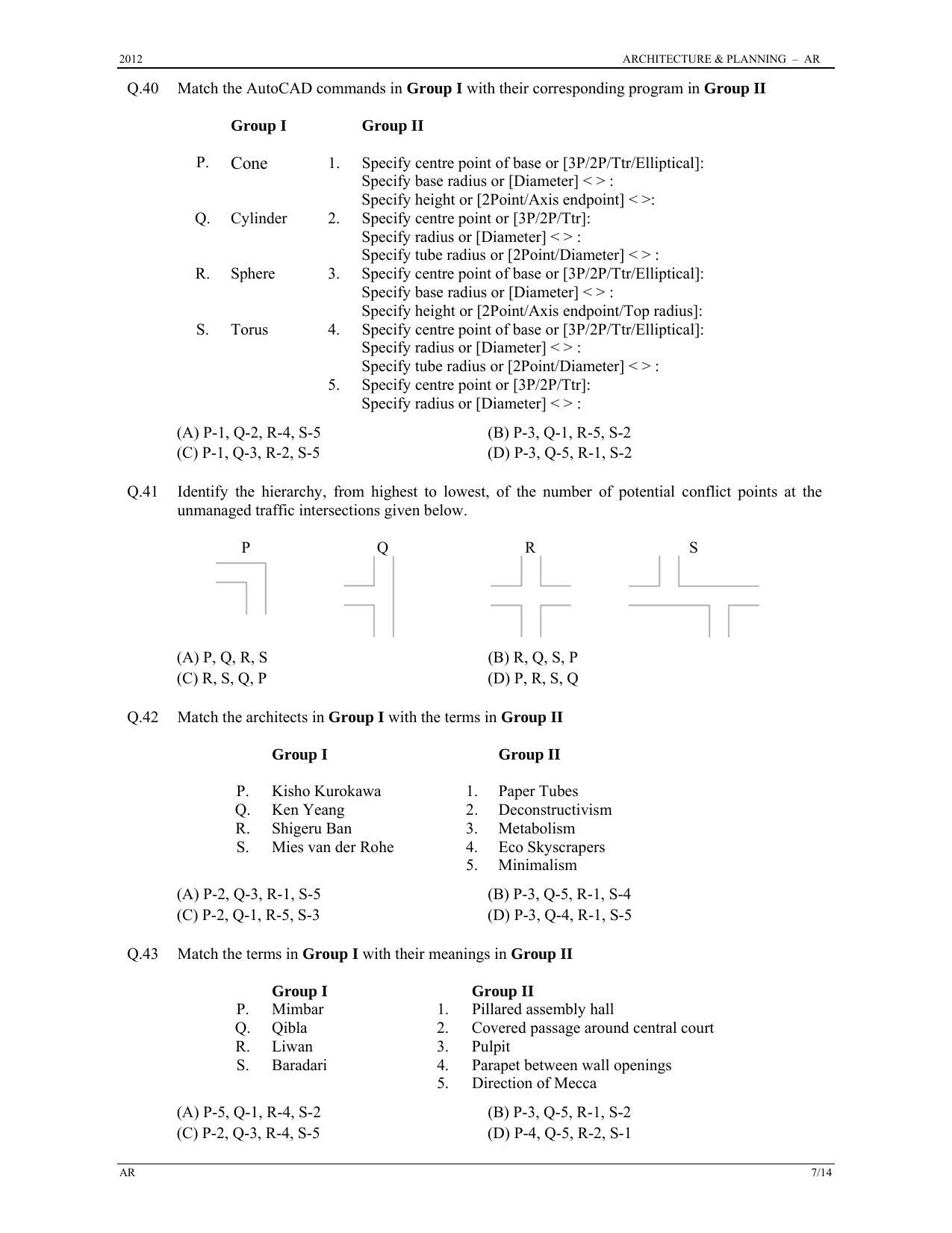 GATE 2012 Architecture and Planning (AR) Question Paper with Answer Key - Page 7
