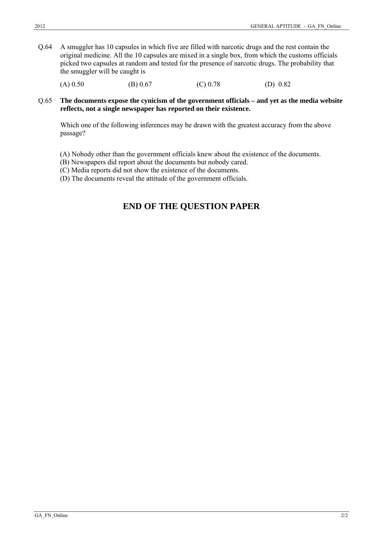 GATE 2012 Architecture and Planning (AR) Question Paper with Answer Key - Page 11