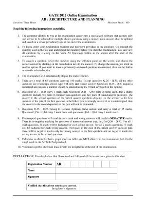 GATE 2012 Architecture and Planning (AR) Question Paper with Answer Key