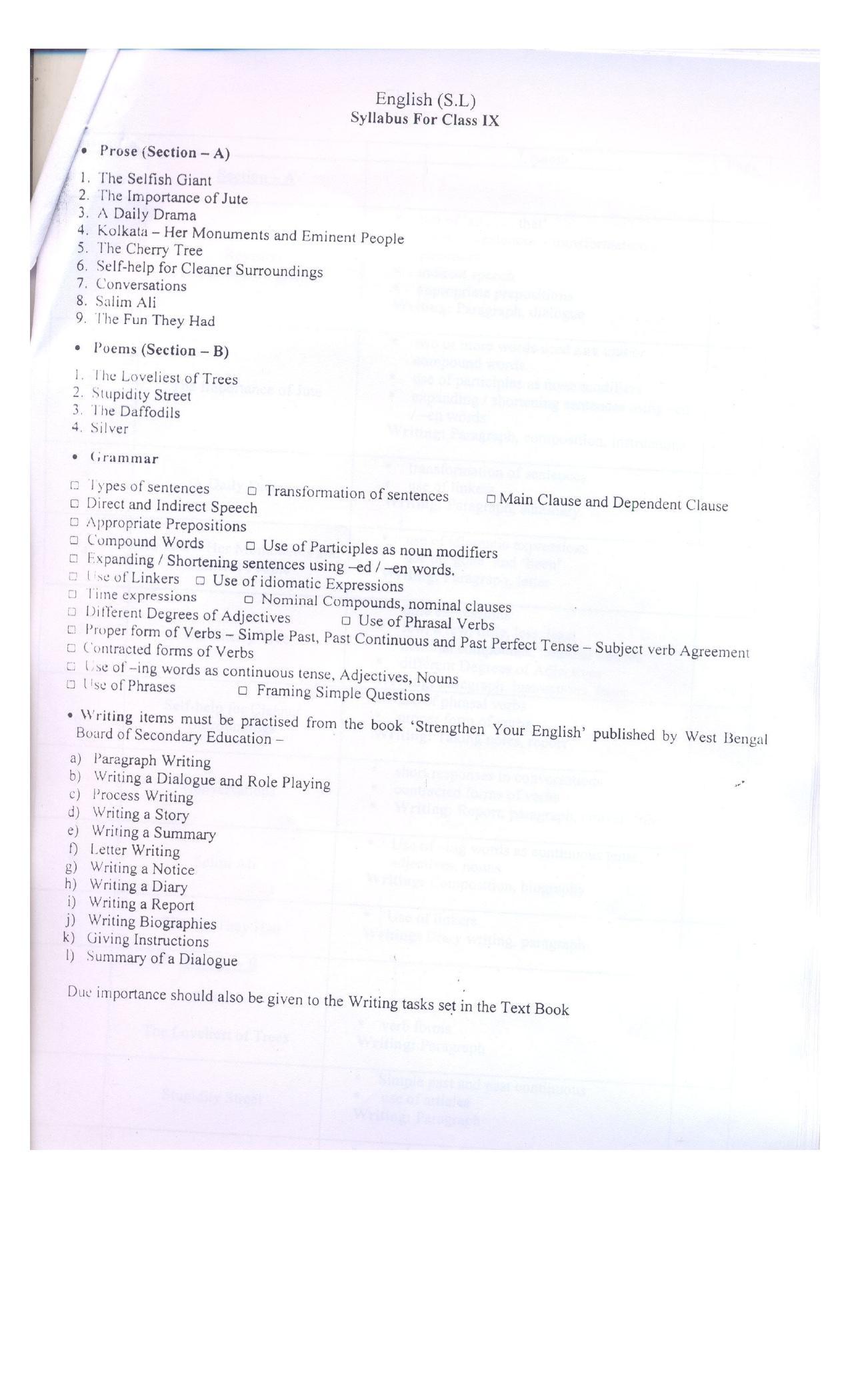 WBBSE Class 10th  Syllabus [English ( SL )] - Page 3