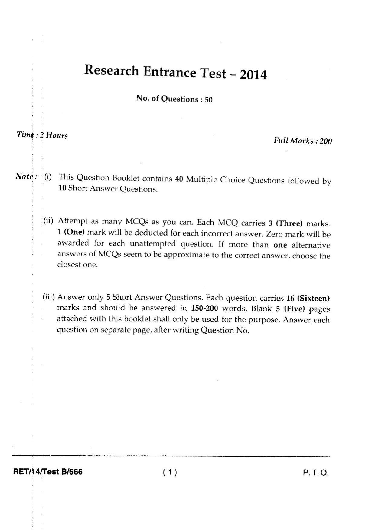 BHU RET HEALTH STATISTICS 2014 Question Paper - Page 3