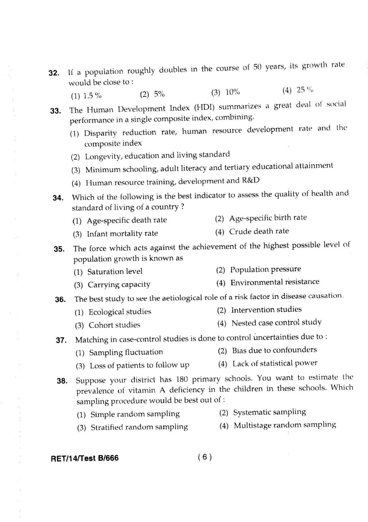 BHU RET HEALTH STATISTICS 2014 Question Paper - Page 8