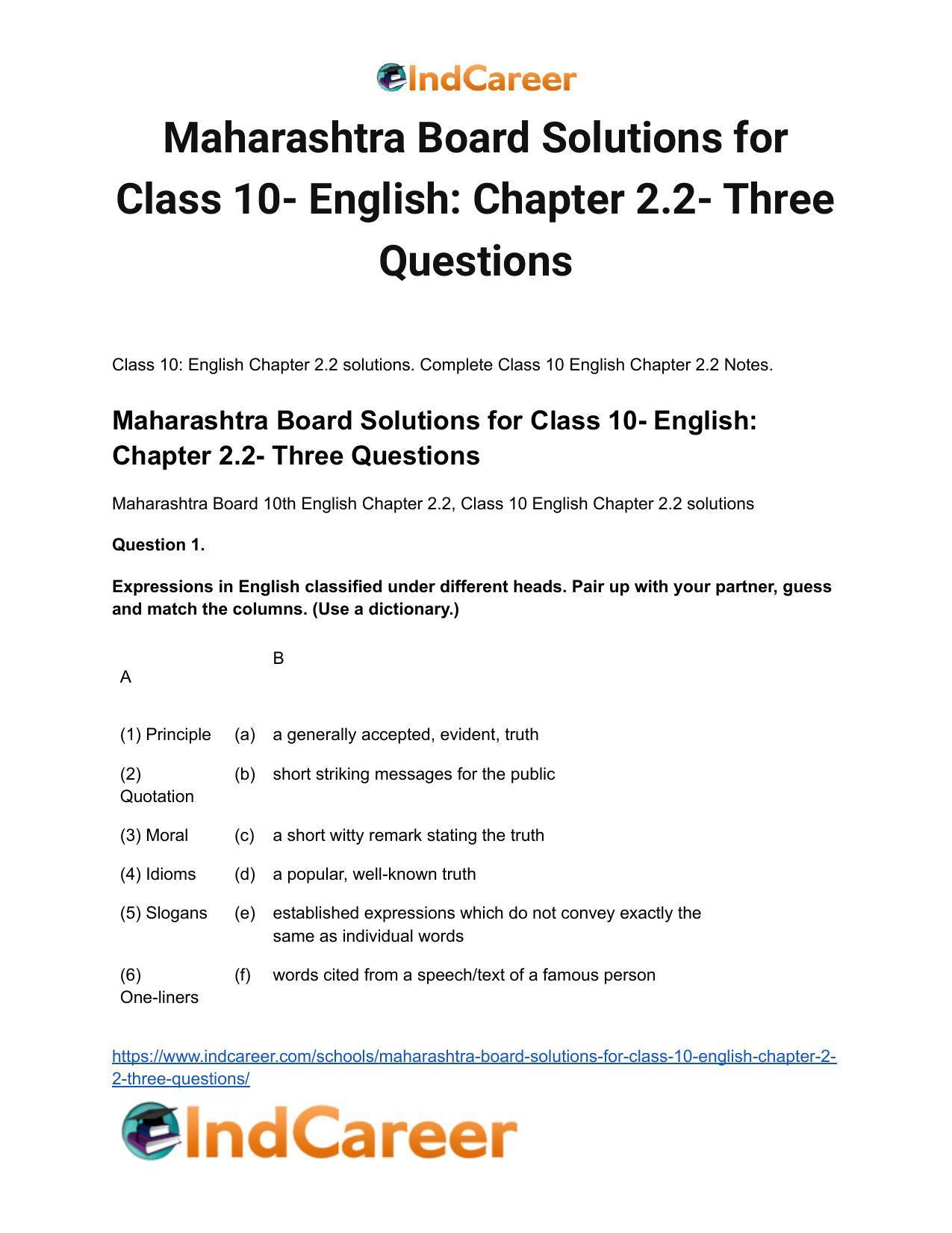 Maharashtra Board Solutions for Class 10- English: Chapter 2.2- Three Questions - Page 2