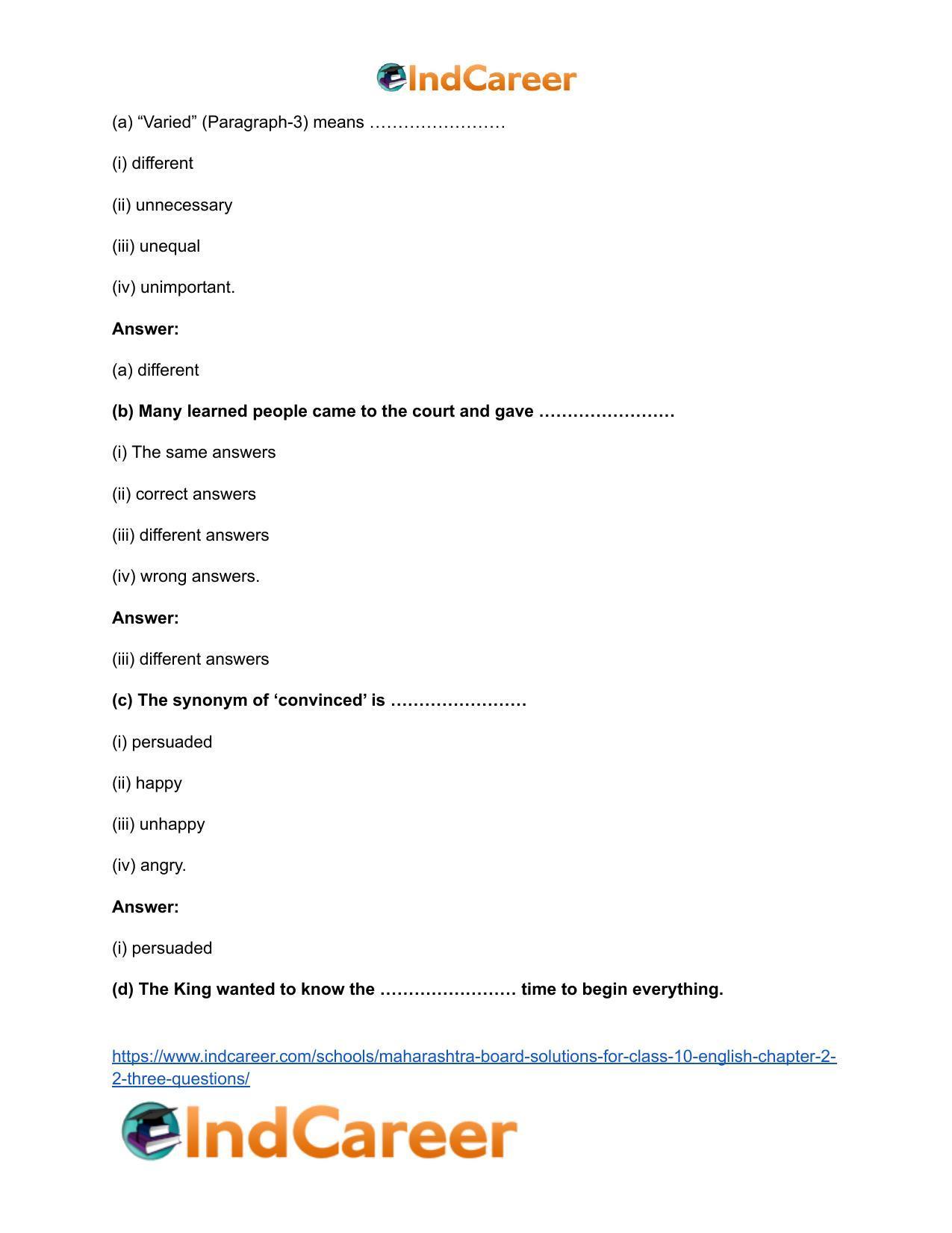 Maharashtra Board Solutions for Class 10- English: Chapter 2.2- Three Questions - Page 13