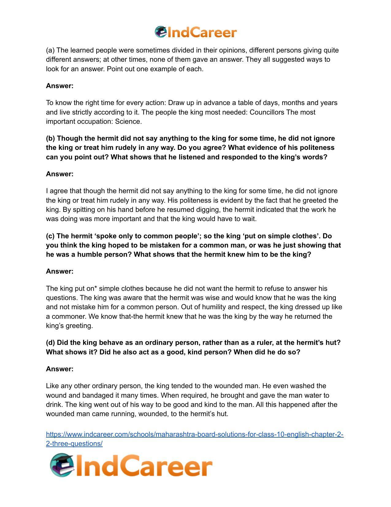 Maharashtra Board Solutions for Class 10- English: Chapter 2.2- Three Questions - Page 15