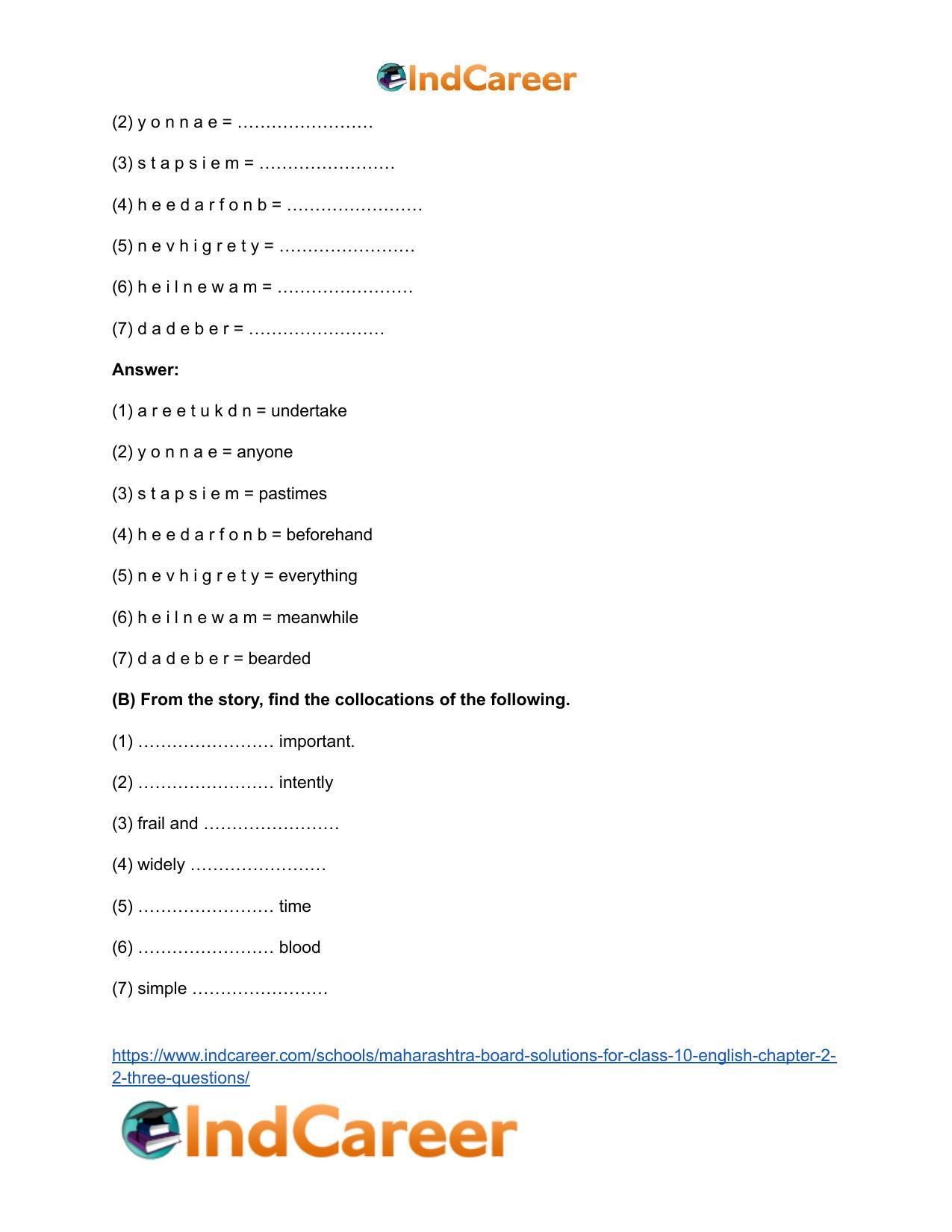 Maharashtra Board Solutions for Class 10- English: Chapter 2.2- Three Questions - Page 18