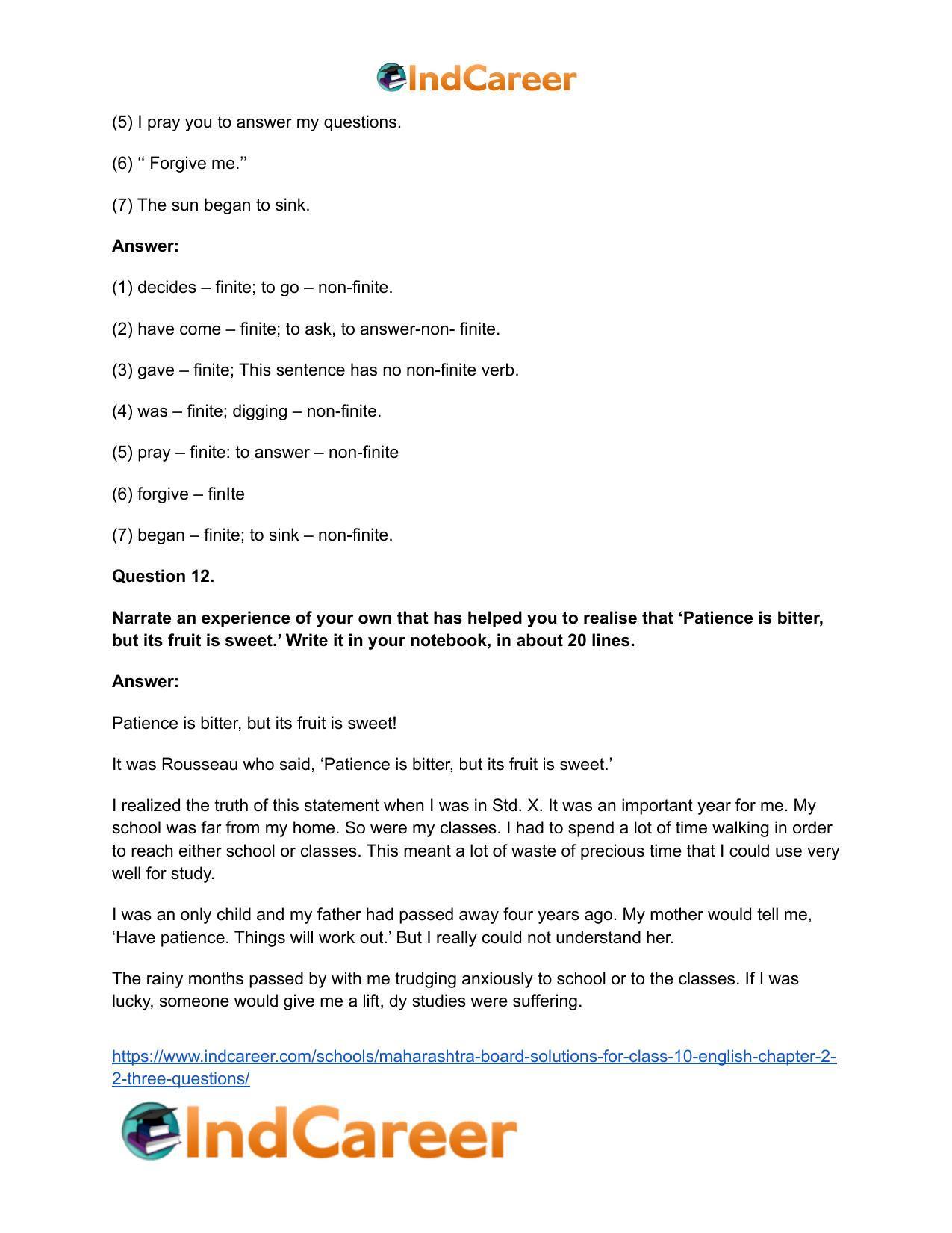 Maharashtra Board Solutions for Class 10- English: Chapter 2.2- Three Questions - Page 20