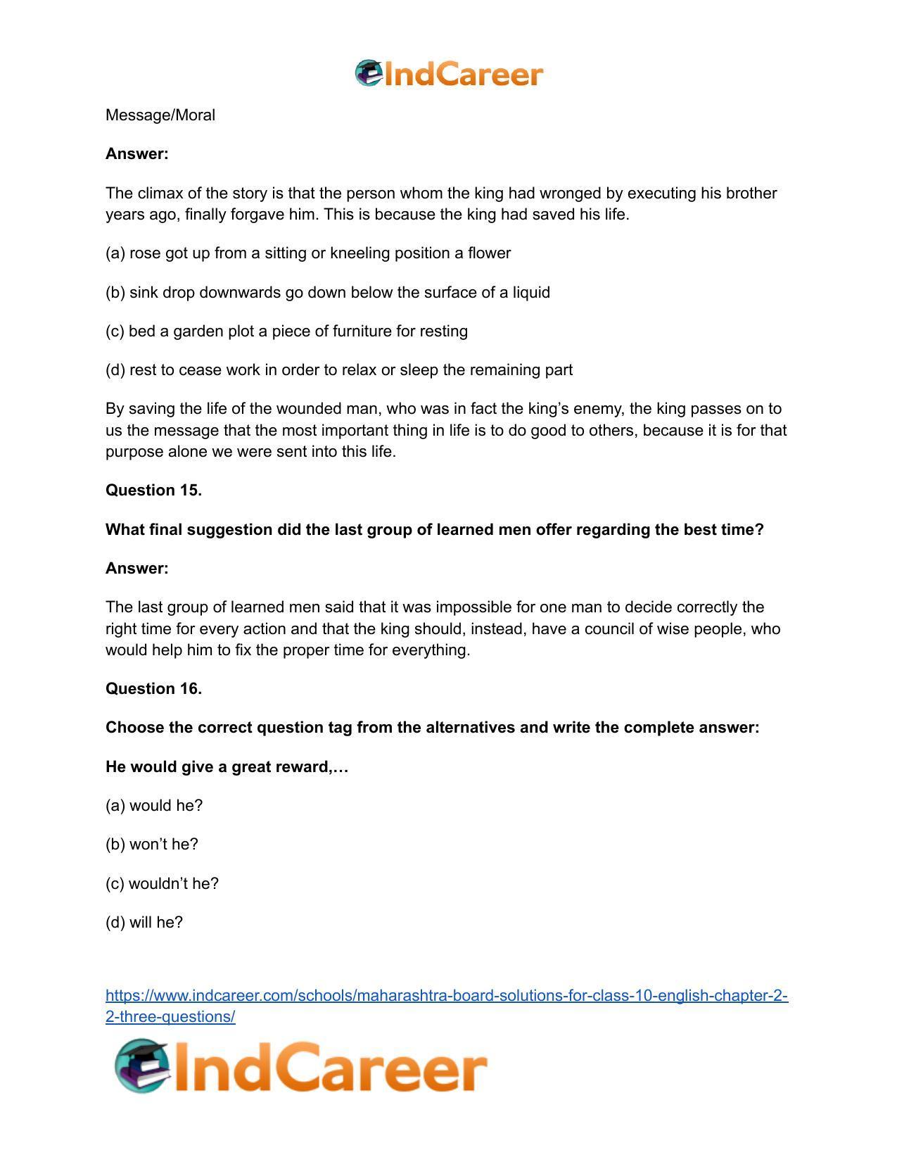 Maharashtra Board Solutions for Class 10- English: Chapter 2.2- Three Questions - Page 23