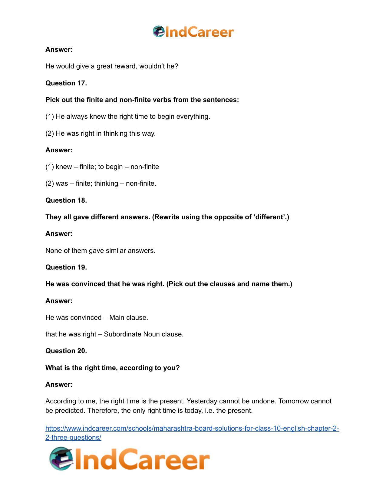 Maharashtra Board Solutions for Class 10- English: Chapter 2.2- Three Questions - Page 24