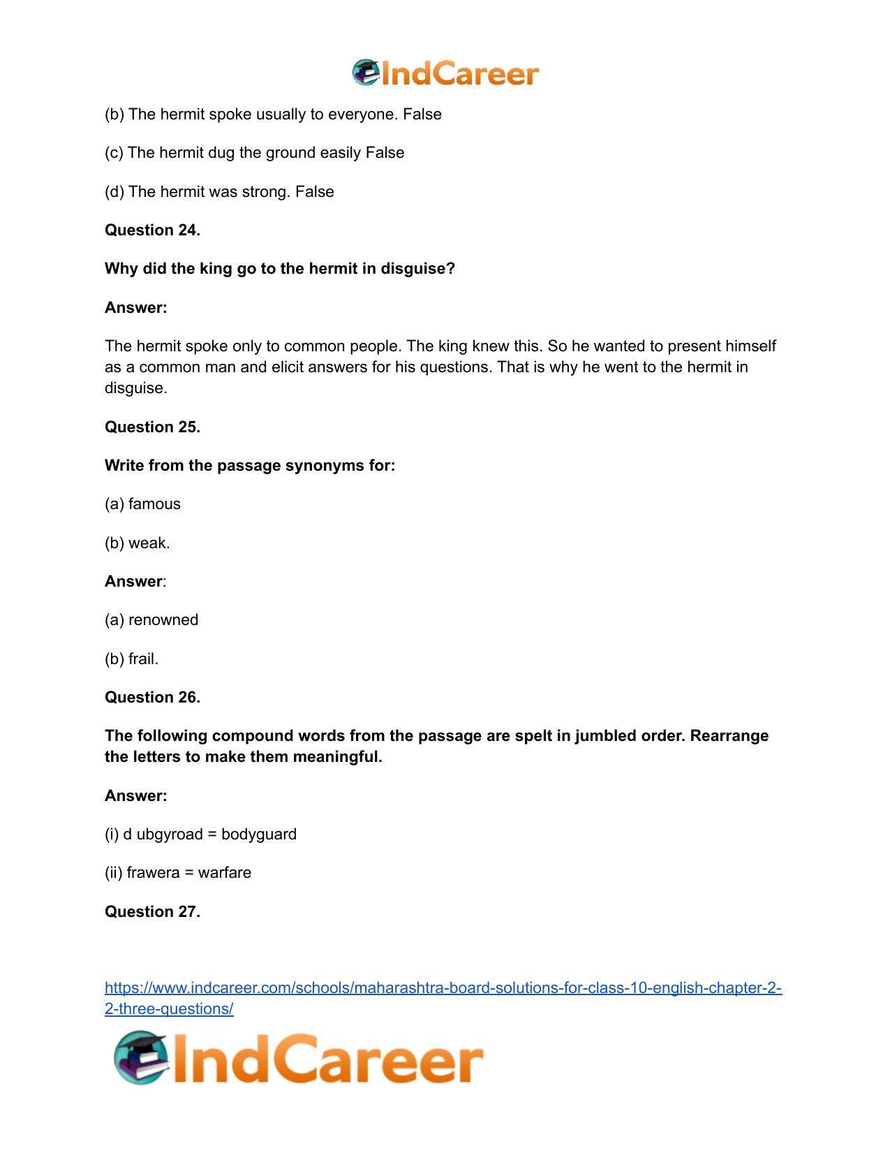 Maharashtra Board Solutions for Class 10- English: Chapter 2.2- Three Questions - Page 26