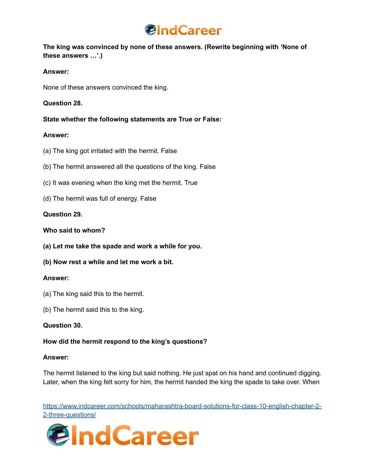 Maharashtra Board Solutions for Class 10- English: Chapter 2.2- Three Questions - Page 27