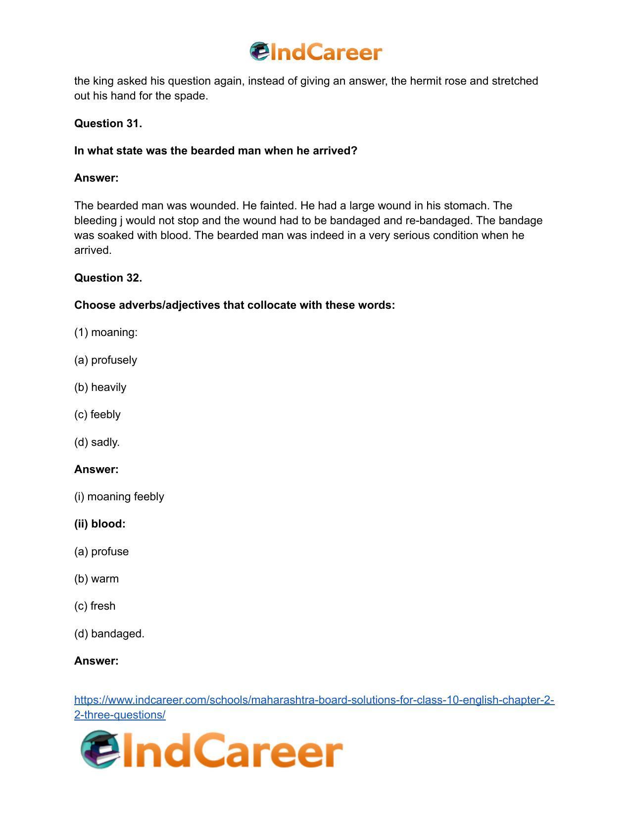 Maharashtra Board Solutions for Class 10- English: Chapter 2.2- Three Questions - Page 28