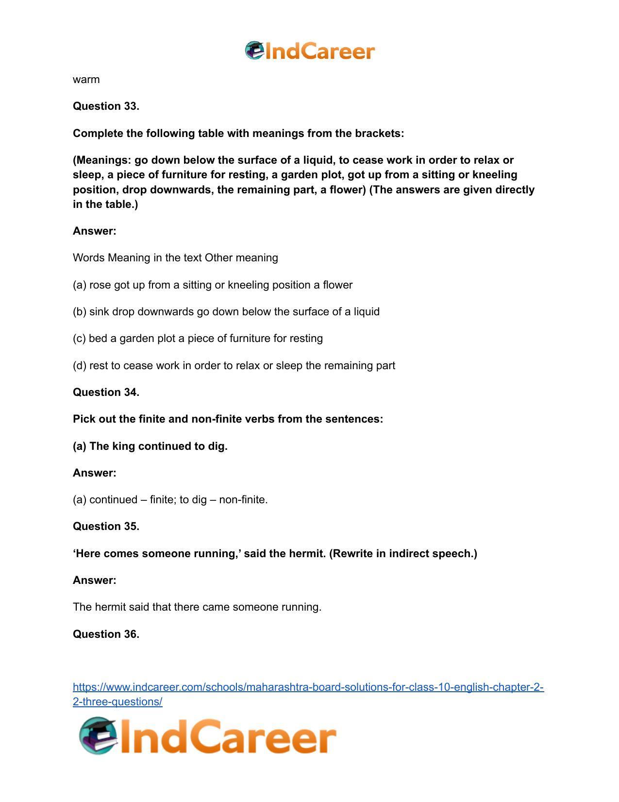 Maharashtra Board Solutions for Class 10- English: Chapter 2.2- Three Questions - Page 29