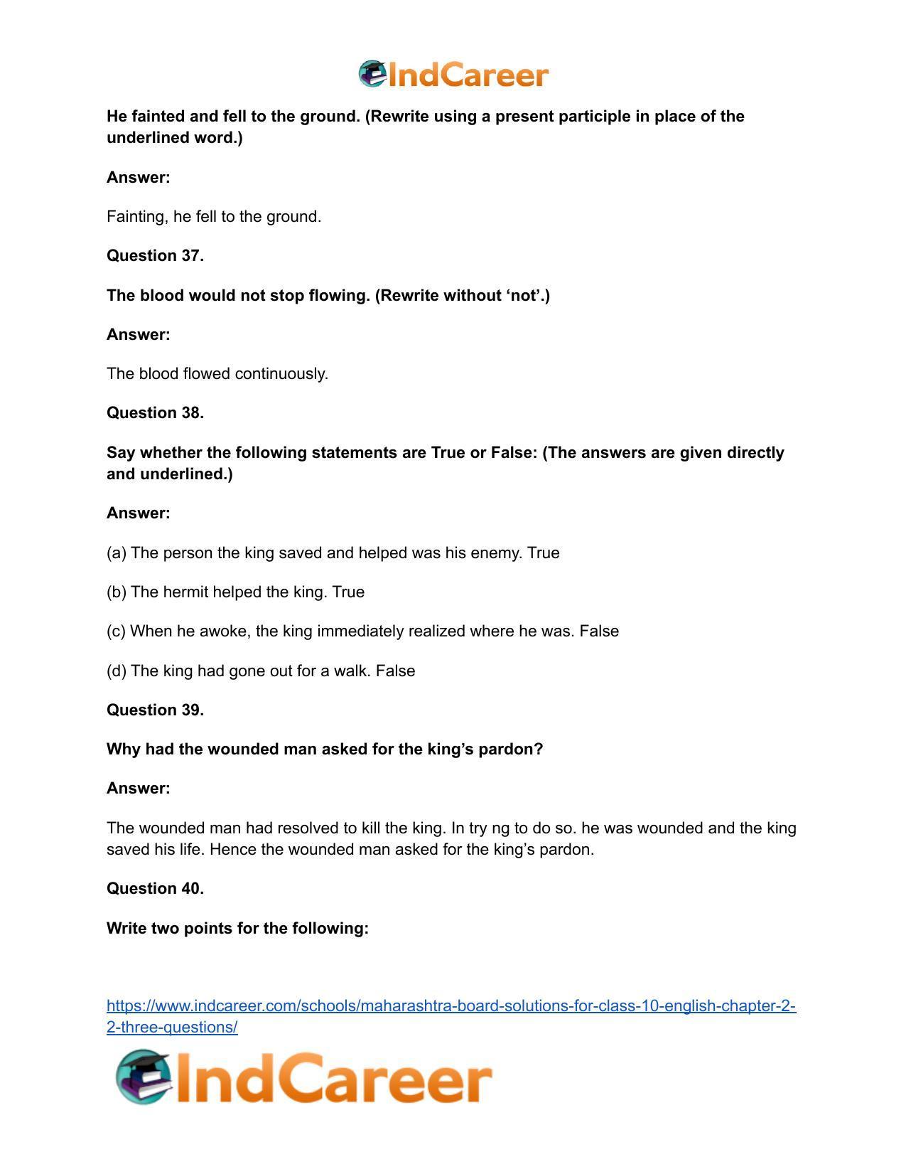 Maharashtra Board Solutions for Class 10- English: Chapter 2.2- Three Questions - Page 30