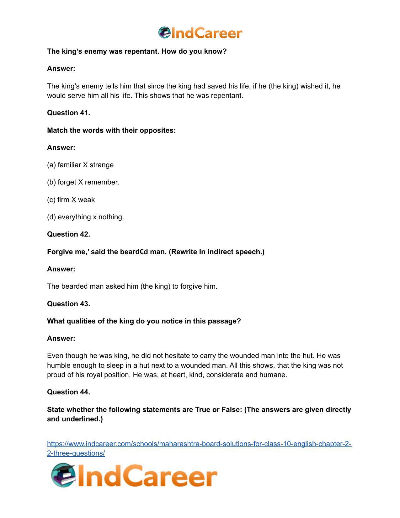 Maharashtra Board Solutions for Class 10- English: Chapter 2.2- Three Questions - Page 31
