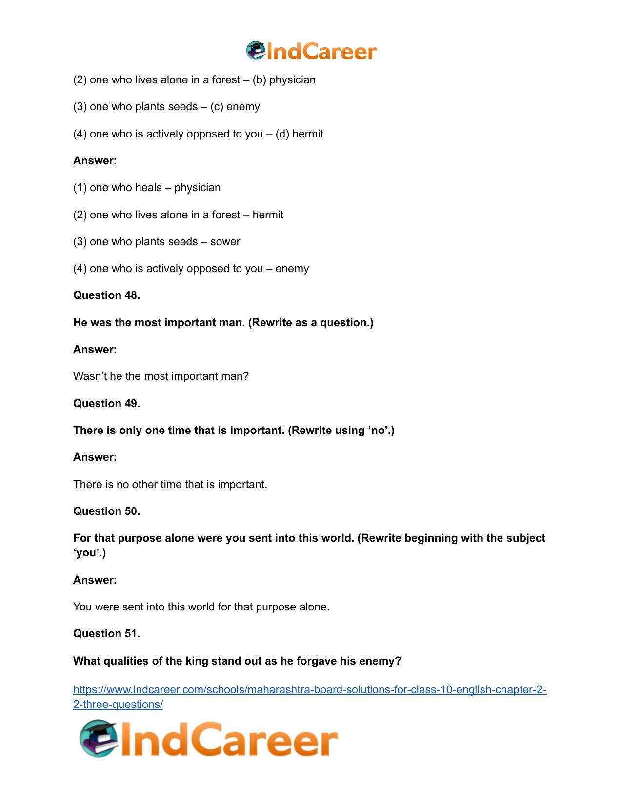 Maharashtra Board Solutions for Class 10- English: Chapter 2.2- Three Questions - Page 33
