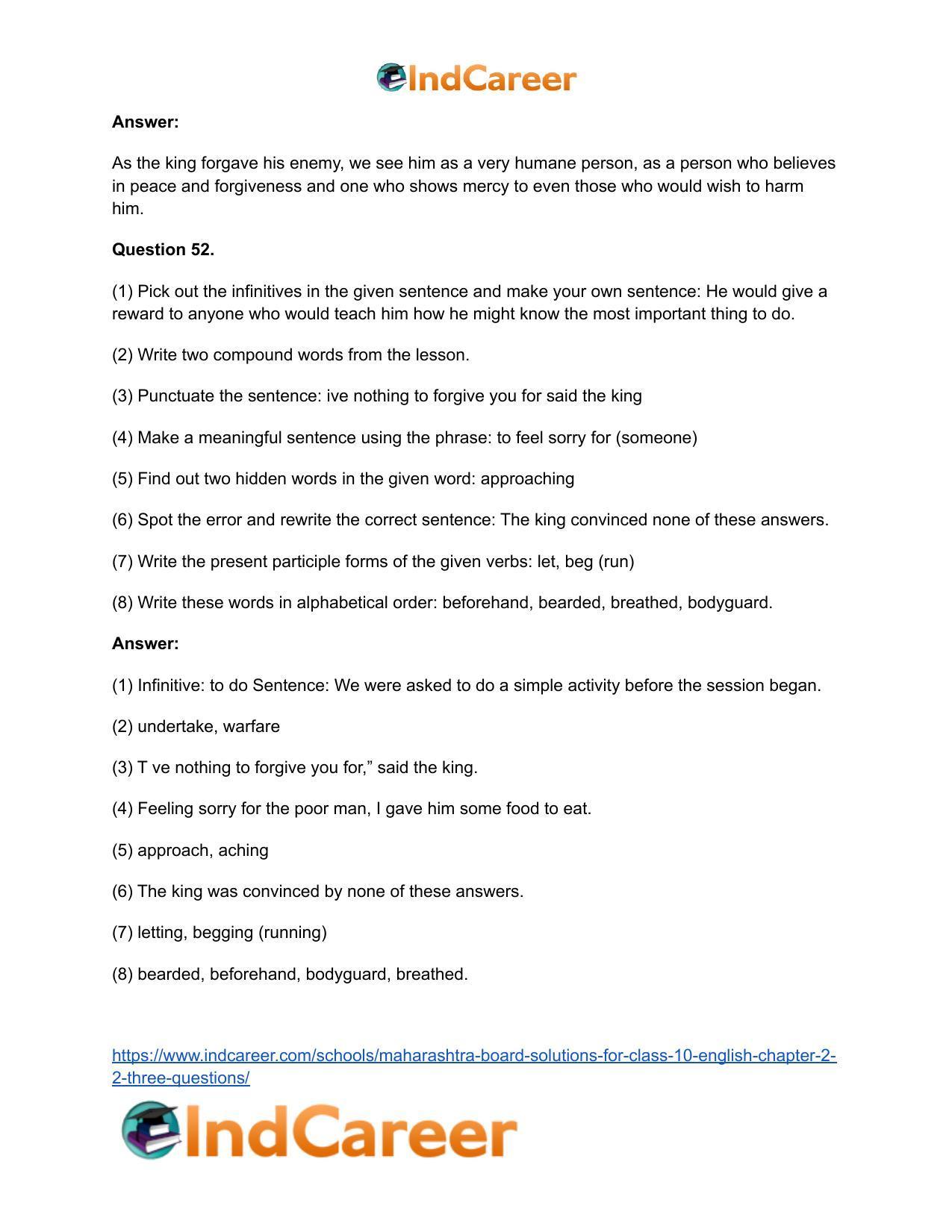 Maharashtra Board Solutions for Class 10- English: Chapter 2.2- Three Questions - Page 34