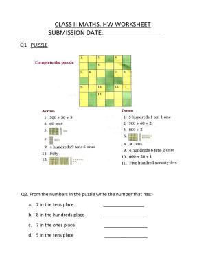 Worksheets for Class 2 Maths Assignment 122 Maths Puzzle
