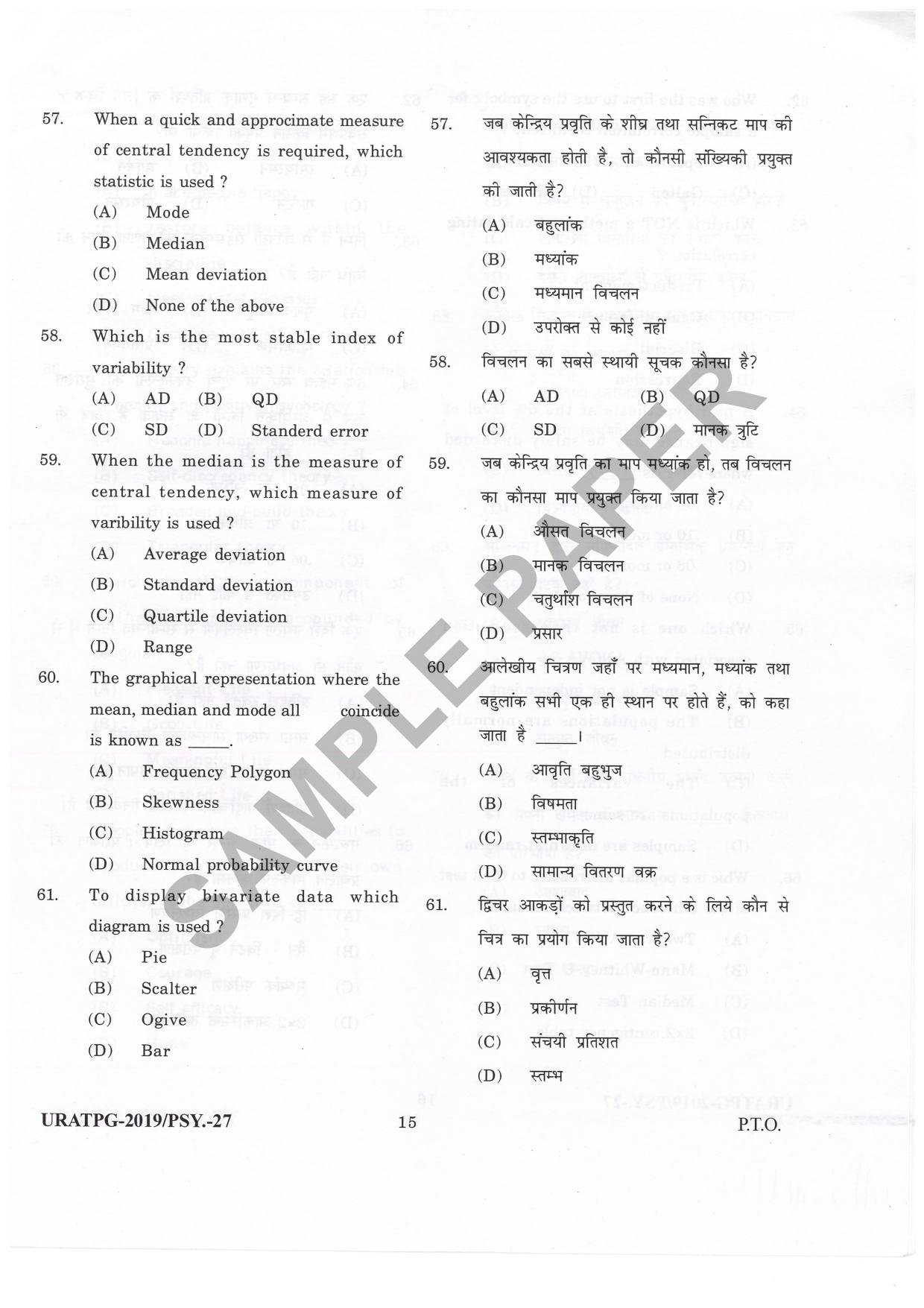URATPG Psychology Sample Question Paper 2019 - Page 15