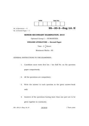 Class 12 2010 English Literature II RBSE Question Paper