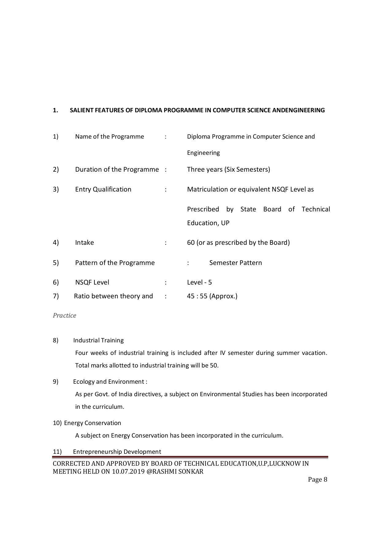 EFFECTIVE FROM JULY 2019-20 - SIX SEMESTER DIPLOMA COURSE IN COMPUTER SCIENCE & ENGINEERING - Page 8
