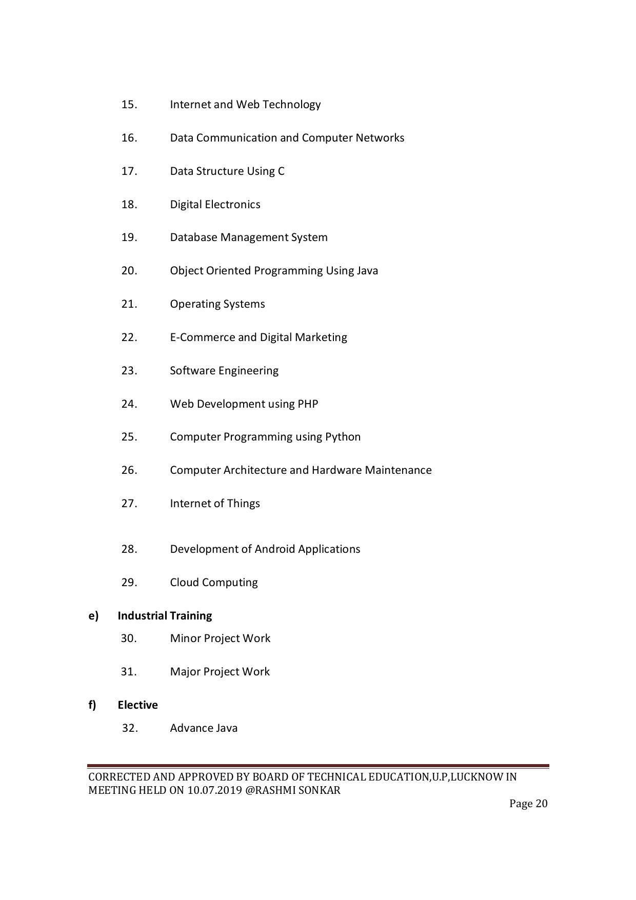 EFFECTIVE FROM JULY 2019-20 - SIX SEMESTER DIPLOMA COURSE IN COMPUTER SCIENCE & ENGINEERING - Page 20