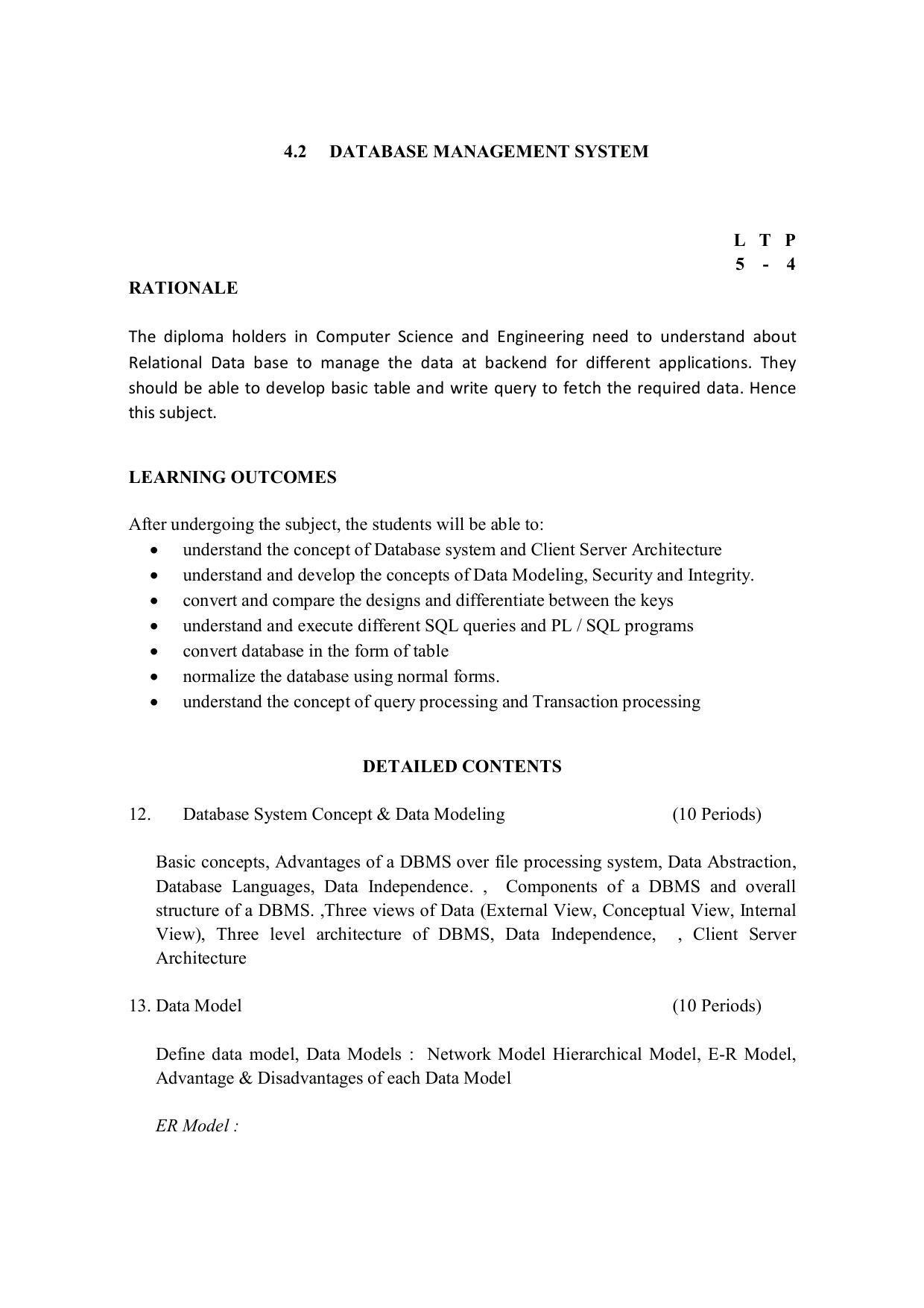 EFFECTIVE FROM JULY 2019-20 - SIX SEMESTER DIPLOMA COURSE IN COMPUTER SCIENCE & ENGINEERING - Page 123