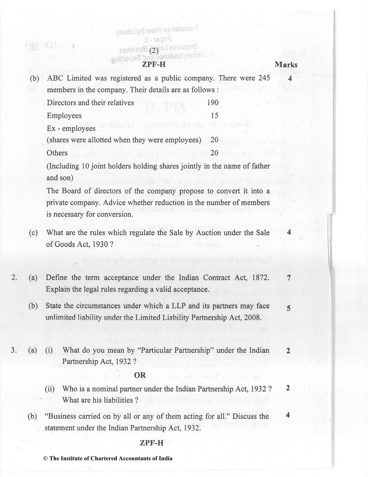 CA Foundation December 2020 Question Paper - Paper 2 (Business Laws and Business Correspondence and Reporting) - Page 2
