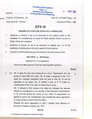 CA Foundation December 2020 Question Paper - Paper 2 (Business Laws and Business Correspondence and Reporting)
