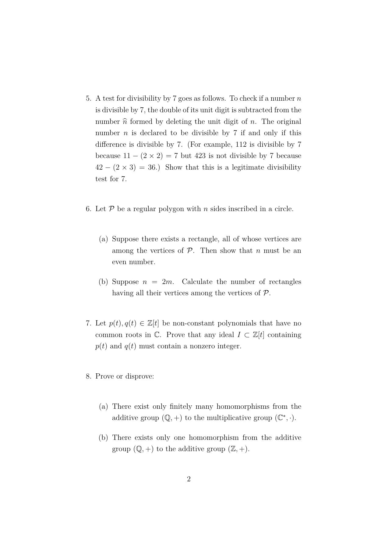 ISI Admission Test JRF in Mathematics (MTB) 2022 Sample Paper - Page 2