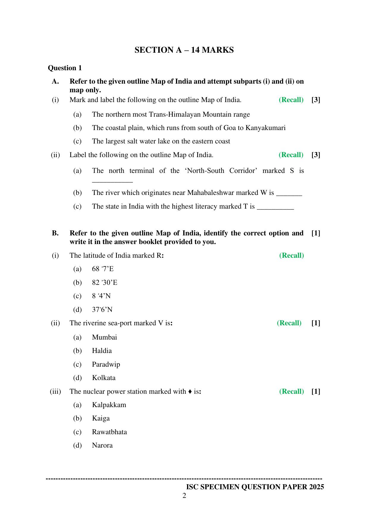ISC Class 12 2025 GEOGRAPHY (SQP & AK) Specimen Paper - Page 2