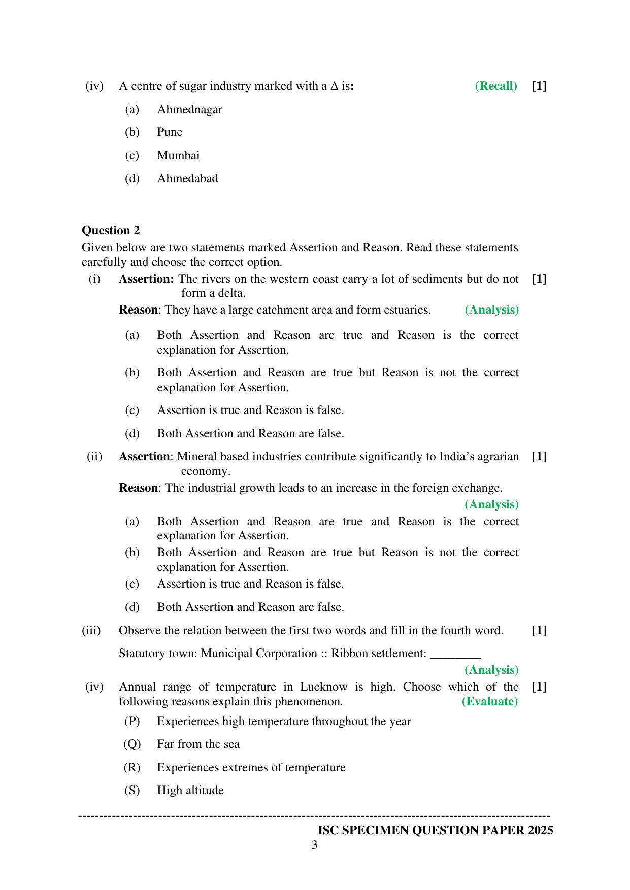 ISC Class 12 2025 GEOGRAPHY (SQP & AK) Specimen Paper - Page 3