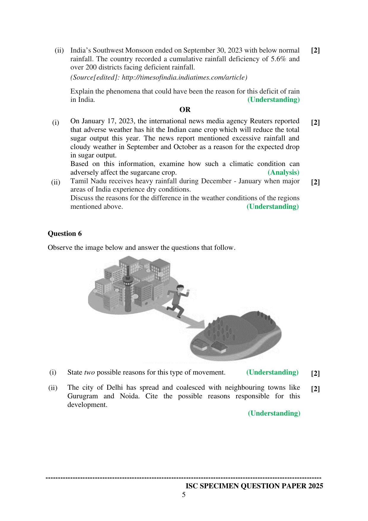 ISC Class 12 2025 GEOGRAPHY (SQP & AK) Specimen Paper - Page 5