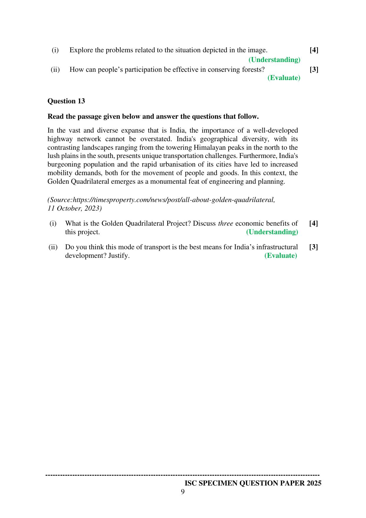 ISC Class 12 2025 GEOGRAPHY (SQP & AK) Specimen Paper - Page 9