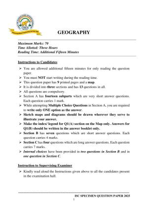 ISC Class 12 2025 GEOGRAPHY (SQP & AK) Specimen Paper