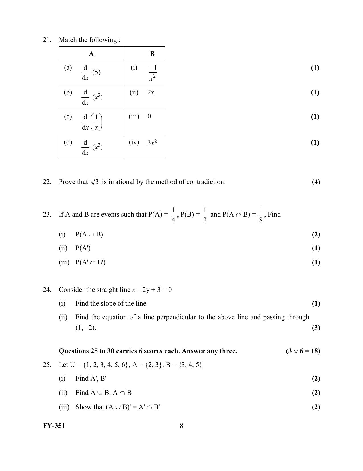 Kerala Plus One 2021 Maths (Commerce) Question Papers (Model) - Page 8