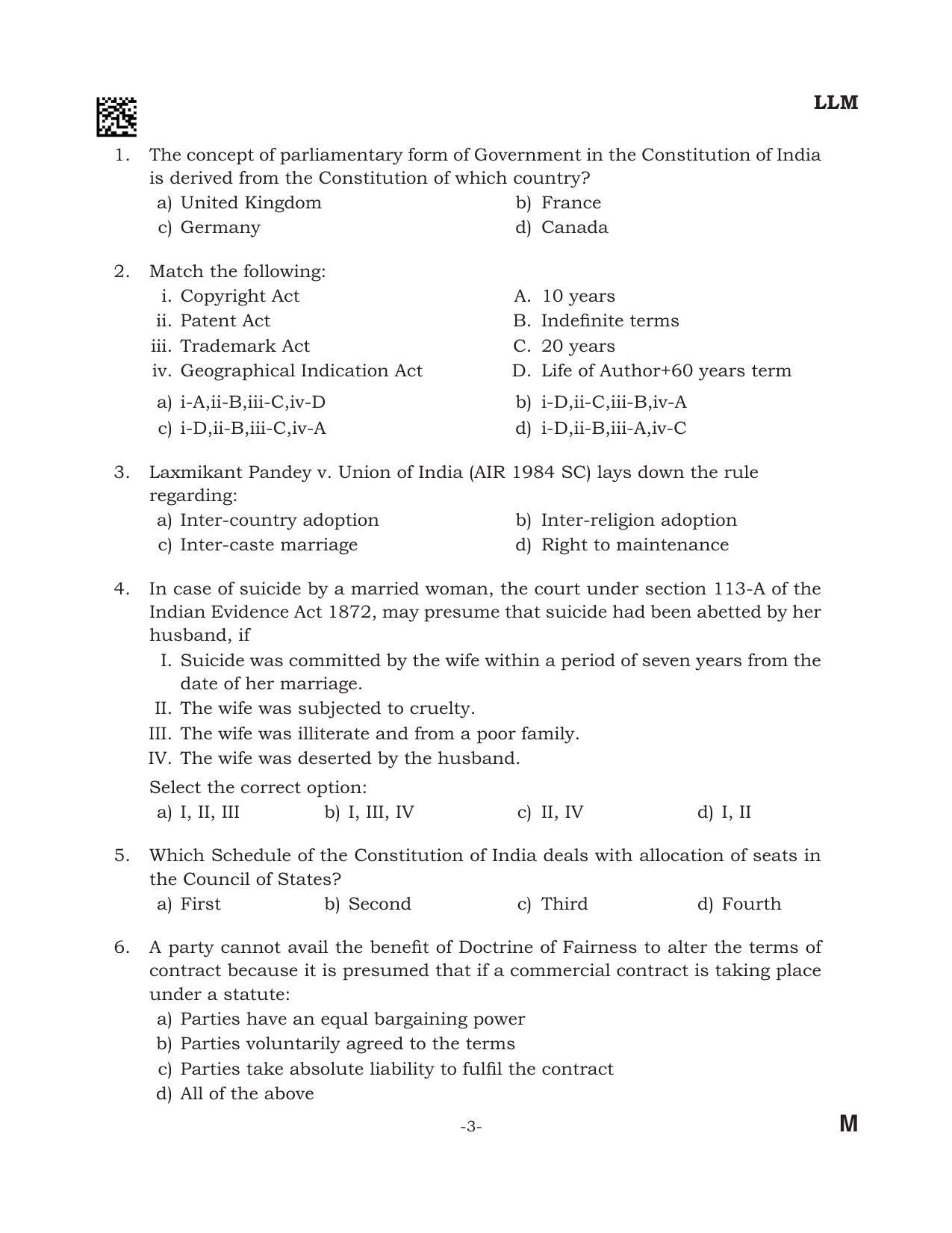 AILET 2024 Question Paper for LLM - Page 3