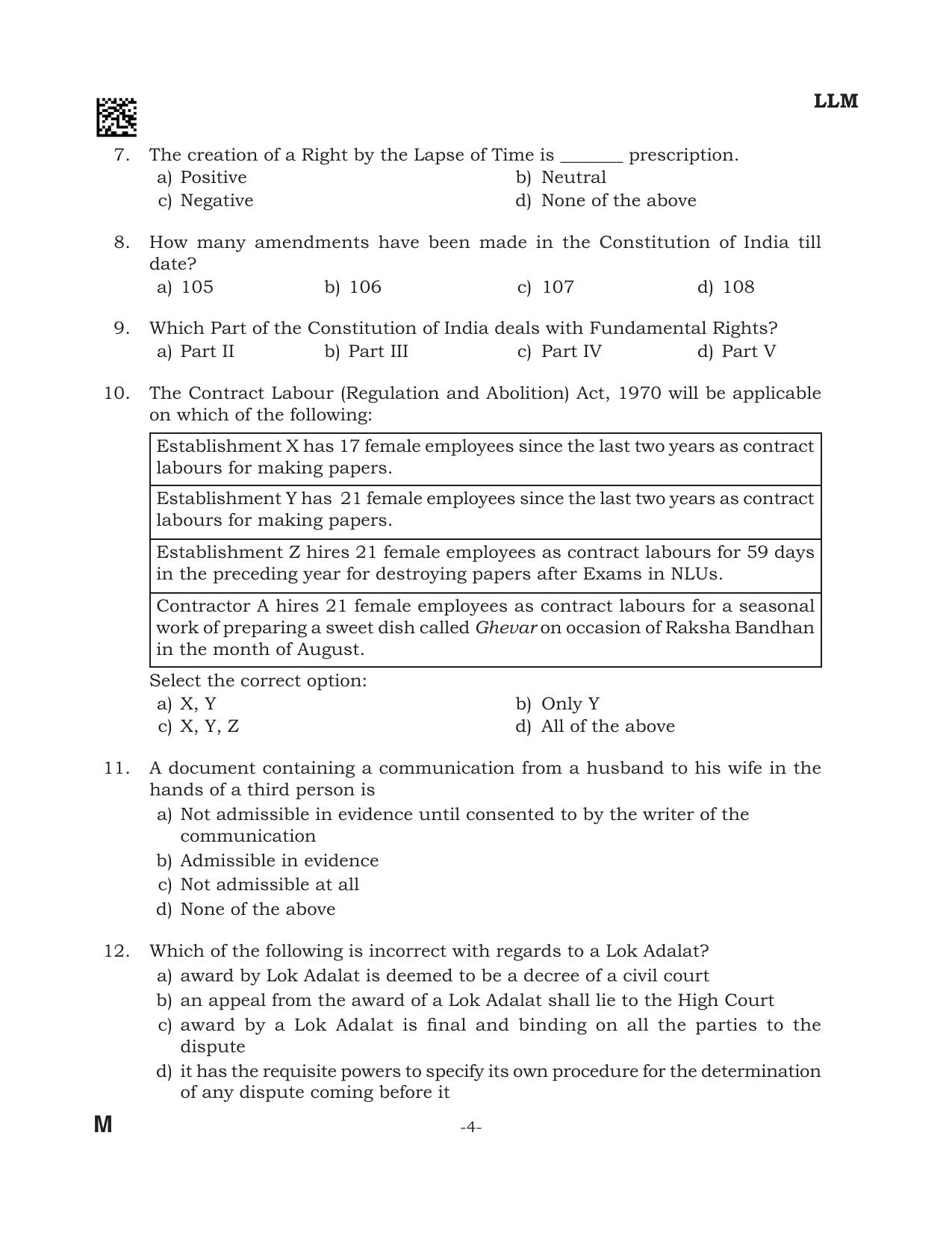 AILET 2024 Question Paper for LLM - Page 4